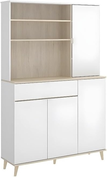 Vente-unique - Küchenschrank mit 4 Türen, 1 Schublade & 3 Ablagen - Weiß & Eichefarben - WAJDI Bild 5