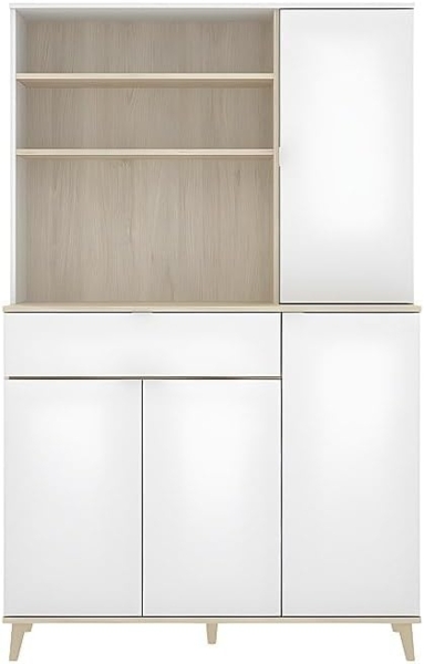 Vente-unique - Küchenschrank mit 4 Türen, 1 Schublade & 3 Ablagen - Weiß & Eichefarben - WAJDI Bild 4