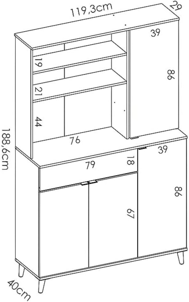 Vente-unique - Küchenschrank mit 4 Türen, 1 Schublade & 3 Ablagen - Weiß & Eichefarben - WAJDI Bild 3