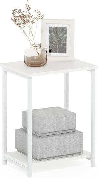 Furinno Simplistic Industrieller Beistelltisch mit Metallrahmen, 1er-Pack, Weiß/Weiß