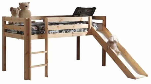 Vipack 'Pino' Halbhochbett 90x200 cm, natur, Kiefer massiv, mit Rutsche und Textilset 'Princess Sophie' Bild 3