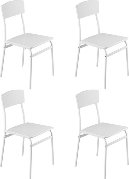 Baroni Home Set mit 4 Esszimmerstühlen, modernes Design, leicht, für Innen- und Außenbereich, Esszimmer, Balkon, Restaurant, aus MDF und Stahl, einfache Montage, Weiß, 35 x 46 x 81 cm