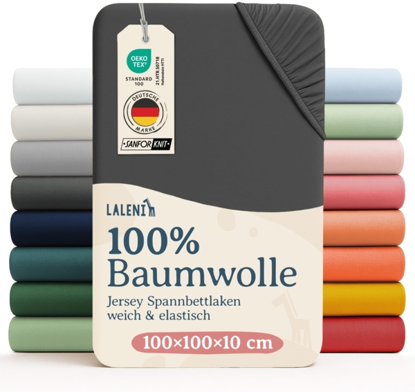 Laleni Jersey Spannbettlaken Laufgitter quadratisch 100x100 cm - Oeko-Tex Zertifiziert, 100% Baumwolle, atmungsaktives Spannbetttuch für Baby, 135 g/m², Anthrazit