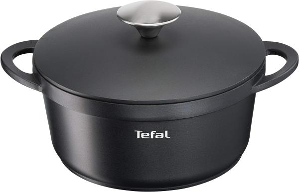 TEFAL TRATTORIA E21844 Schmortopf 20 cm | Aluguss | Gussdeckel | Antihaft-Beschichtung | gute Wärmespeicherung | Schmorgerichte | Silikon Griffschutz | Bratentopf | induktionsgeeignet | Schwarz