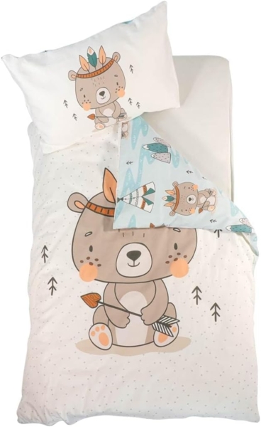 Puckdaddy Kinderbettwäsche Mare 100x135 cm - Bärchen-Design Weiß/Blau