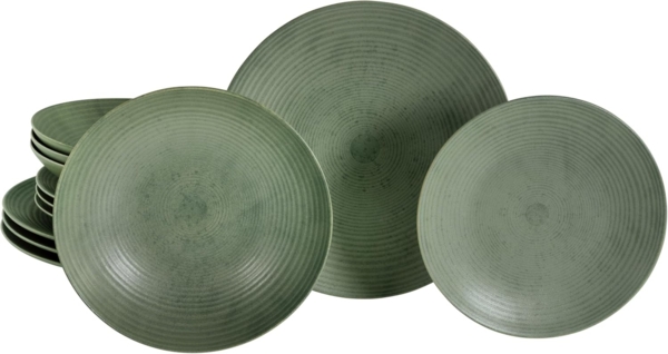 CreaTable Tafelservice Catania Eukalyptus Tellerset 12-tlg (12-tlg), 4 Personen, Steinzeug