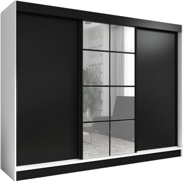 A&J MöbelLand GmbH Schwebetürenschrank ORAVELLE 3-türiger Kleiderschrank mit Spiegel, 4 Schubladen (Kostenlose Lieferung – nur für kurze Zeit! TOP ANGEBOT! Geräumiger Schrank mit einer Breite von 200 cm und Spiegel, ideal zur Aufbewahrung von Kleidung ...