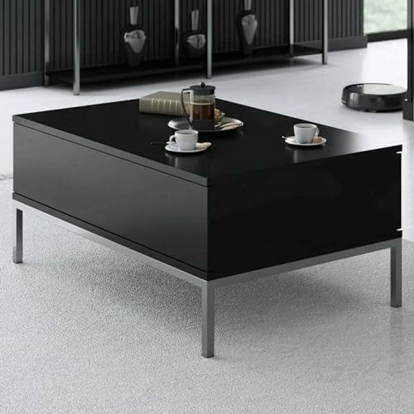 Dmora - Wohnzimmertisch Antares, Niedriger Wohnzimmertisch, Kaffeeregal, Couchtisch für Sofa, 90x60h40 cm, Schwarz und Silber