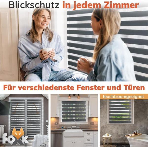 Doppelrollo Klemmfix ohne Bohren weiß 100x140 cm [Stoffbreite 96cm] Duo Rollo für Fenster/Türen Gardine Zebrarollo - Farbe: Weiss , Breite (cm): 100, Höhe (cm): 140 Bild 2