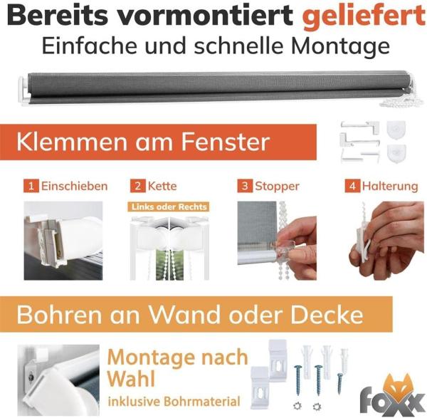 Doppelrollo Klemmfix ohne Bohren weiß 100x140 cm [Stoffbreite 96cm] Duo Rollo für Fenster/Türen Gardine Zebrarollo - Farbe: Weiss , Breite (cm): 100, Höhe (cm): 140 Bild 4