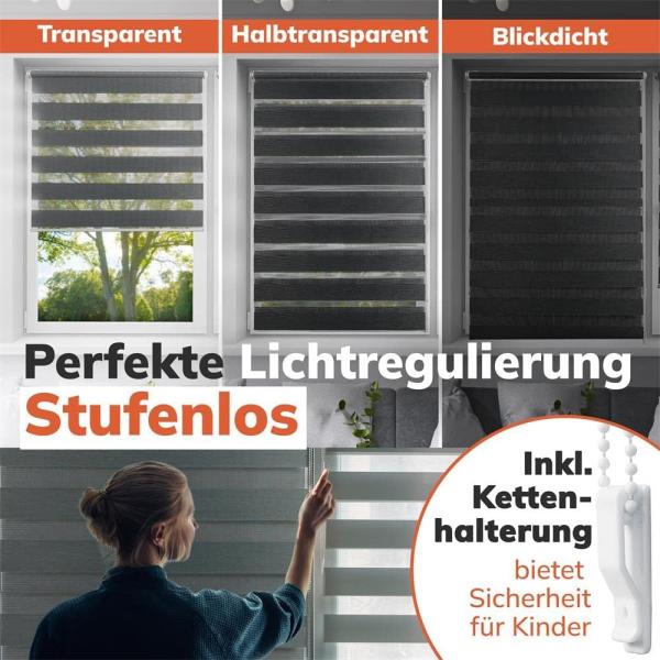 Doppelrollo Klemmfix ohne Bohren weiß 100x140 cm [Stoffbreite 96cm] Duo Rollo für Fenster/Türen Gardine Zebrarollo - Farbe: Weiss , Breite (cm): 100, Höhe (cm): 140 Bild 5