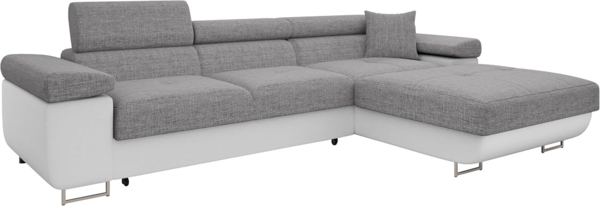 Ecksofa Torezio Mini mit Bettkasten, Schlaffunktion und Einstellbare Kopfstützen (Farbe: Soft 017 + Lux 05, Seite: Rechts)