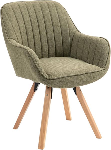 MEUBLE COSY Esszimmerstühle Drehbar 1 Stück Küchenstuhl Polsterstuhl Drehstuhl mit Armlehne Sessel Schminkstuhl aus Stoff Massivholzbeine für Esszimmer Wohnzimmer Arbeitszimmer, Grün, Holz, 60 x 58 x 83 cm