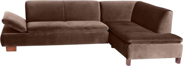 Terrence Ecksofa Samtvelours Braun Buche Nussbaumfarben