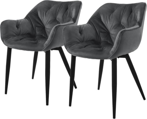ML-DESIGN Stuhl Esszimmerstuhl mit Rückenlehnen und Armlehnen aus Samt mit Metallbeine (2 St), Ergonomischer Sessel Anthrazit Wohnzimmerstuhl Polsterstuhl