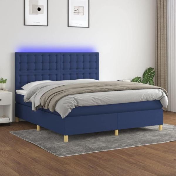 vidaXL Boxspringbett mit Matratze & LED Blau 160x200 cm Stoff 3135771
