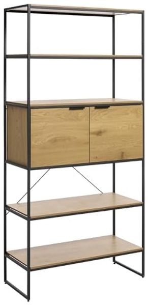 Bücherregal >CESURA< in Eiche, schwarz, Melamin, Metall - 90x190x40cm (BxHxT) Bild 3