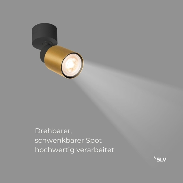 SLV PURI 2.0 Tube, Wand- und Deckenaufbauleuchte, 1x max. 6W GU10, schwarz / gold - Wand- und Deckenleuchten Bild 2