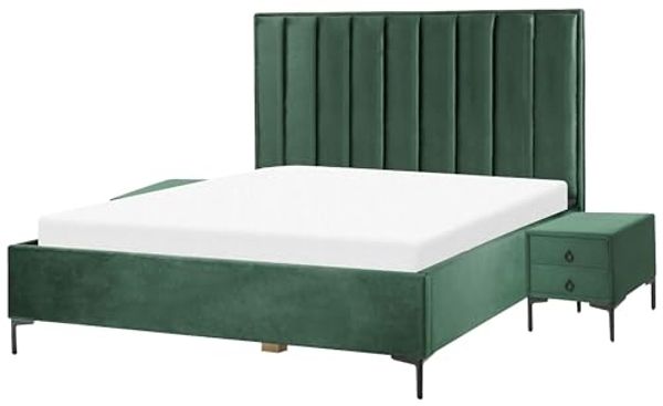 Schlafzimmer Set SEZANNE 180 x 200 cm Samtstoff Dunkelgrün