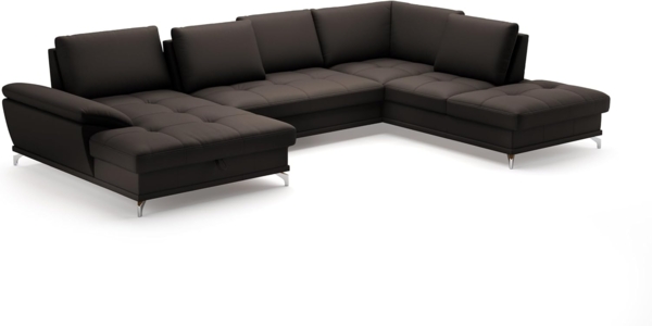 Cavadore Wohnlandschaft Castiel mit Federkern / Sofalandschaft mit XL-Longchair, Sitztiefenverstellung, satinierten Metallfüßen / 363 x 89 x 223 / Echtleder, Dunkelbraun Bild 4