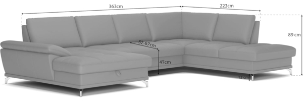 Cavadore Wohnlandschaft Castiel mit Federkern / Sofalandschaft mit XL-Longchair, Sitztiefenverstellung, satinierten Metallfüßen / 363 x 89 x 223 / Echtleder, Dunkelbraun Bild 3