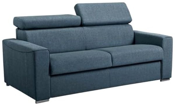 Schlafsofa 3-Sitzer Stoff VIZIR - Blau - Mit Lattenrost: 140 cm - Matratze: 18 cm mit Memory Schaum