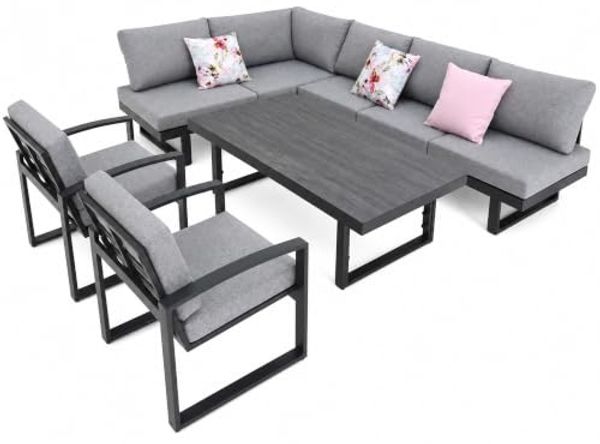Ecklounge Santorini XL + großer 160x80 cm Tisch höhenverstellbar + 2 Lounge Sessel