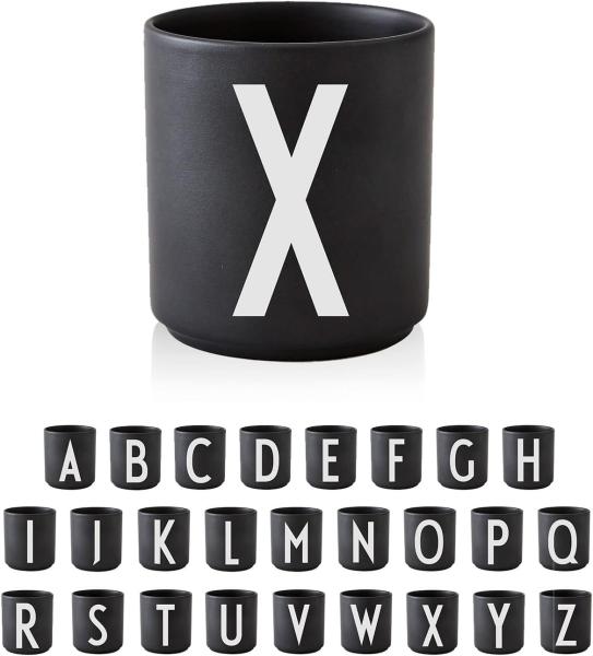 Design Letters Buchstaben Porzellan Kaffeetasse A-Z Schwarz | Weihnachten dekoration | Weihnachtsgeschenke für Frauen, Männer | Dekorativ Design Tasse in Premium Porzellan mit eingravierter Buchstabe