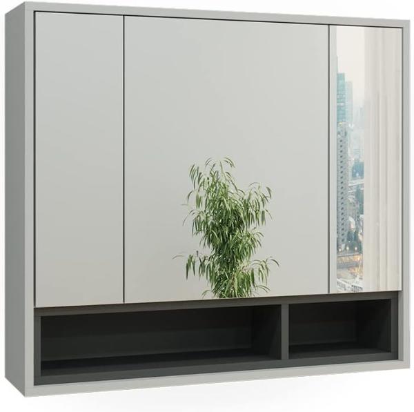 Vicco Spiegelschrank Badschrank Badezimmermöbel Beatrice Grau Anthrazit modern 80x72 cm Badspiegel Badezimmer Schrank Badmöbel Schranktür Schrankfach