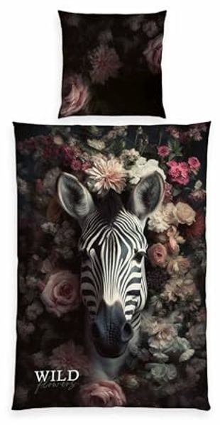 Bettwäsche Wild Flowers Zebra Animalprint 100% Baumwolle 135x200