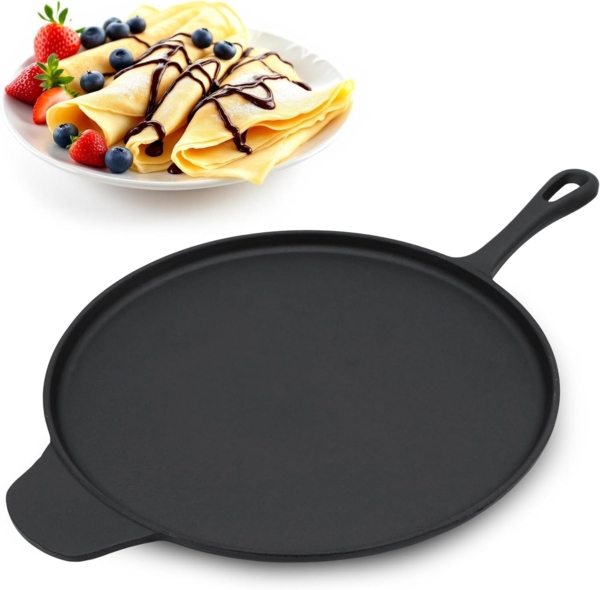 Spetebo Crêpepfanne Gusseisen Crêpes und Pizza Pfanne - Ø 30 cm, Gusseisen, Eisenpfanne für Herd Ofen und Grill