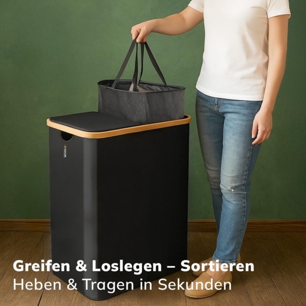 Roxlin Wäschekorb Wäschekorb 150L mit Deckel & 2 Taschen, faltbar & wasserdicht Bild 5