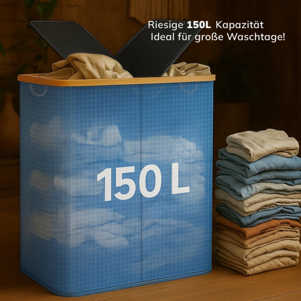 Roxlin Wäschekorb Wäschekorb 150L mit Deckel & 2 Taschen, faltbar & wasserdicht Bild 4