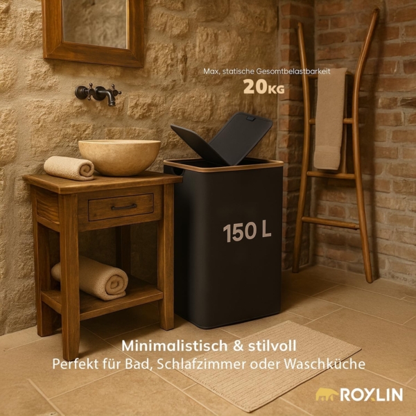 Roxlin Wäschekorb Wäschekorb 150L mit Deckel & 2 Taschen, faltbar & wasserdicht Bild 3