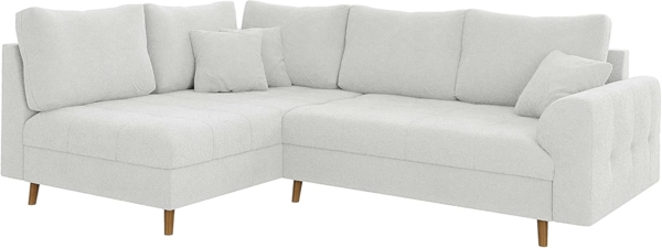 S-Style Möbel Ecksofa Leif mit Braun Holzfüßen im skandinavischen Stil aus Boucle-Stoff, Ottomane links oder rechts bestellbar, mit Wellenfederung