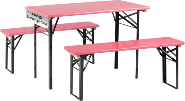 Stagecaptain Bierzeltgarnitur Hirschgarten BB-117 Sitzgarnitur 117 cm Länge, (Stehtisch Holz, 3-tlg, 2 x Bank, 1 x Tisch), Sitzmöbelset für Balkon Outdoor & Indoor, klappbar