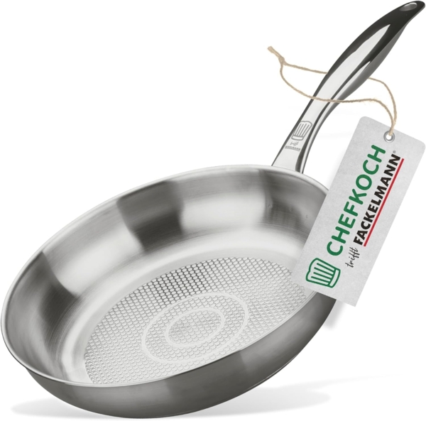 Chefkoch trifft Fackelmann Bratpfanne Bratpfanne Ø24 cm mit Wabenboden – Pfanne aus hochwertigem Edelstahl
