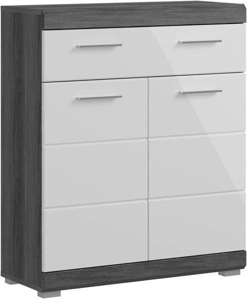 Newroom Kommode Yosh, Kommode Rauchsilber Weiß Hochglanz Modern Badschrank Standschrank Bad