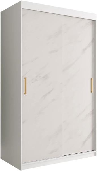 Kleiderschrank Kamoga T 120 (Weiß / Marmor Weiß + Gold, mit Schubladen)