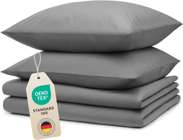 Blumtal Bettwäsche 135x200 4teilig - aus Atmungsaktivem Mikrofaser - 2X Bettbezug 135x200 cm + 2X Kissenbezüge 40x80 cm - Superweiches Bettwäsche-Set, Oeko-Tex Zertifiziert - Grau
