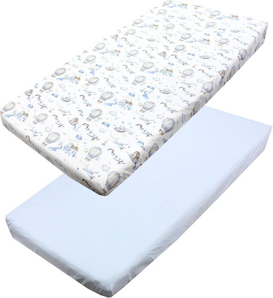 TupTam Spannbettlaken Baby, für Babybett/Kinderbett, 2er Pack, Heißluftballons Blau, 70 x 140 cm