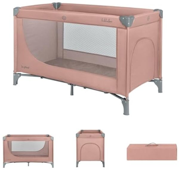 Kikkaboo Reisebett so gifted eine Ebene, weiche Matratzenauflage, Seiteneingang grau pink