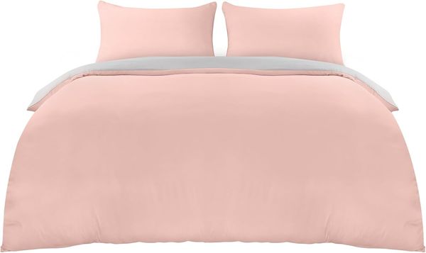 Utopia Bedding Bettwäsche 200x200 Set - Mikrofaser Bettbezug 200x200 cm + 2 Kissenbezüge 50x75 cm - Grau/Rosa