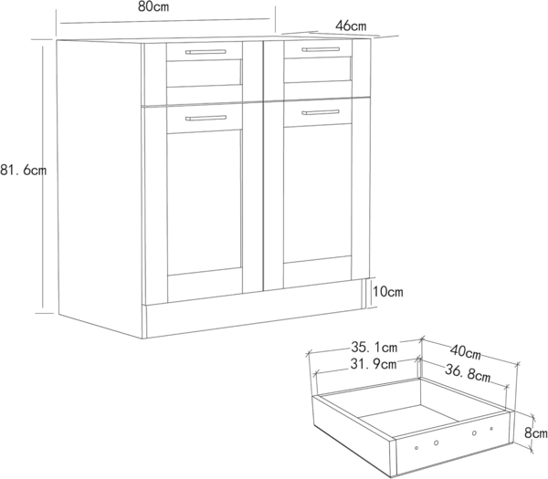 VCM Küchenmöbel Unterschrank Colura 920542 Weiß / Anthrazit H. 82 x B. 80 x T. 46 cm Bild 4