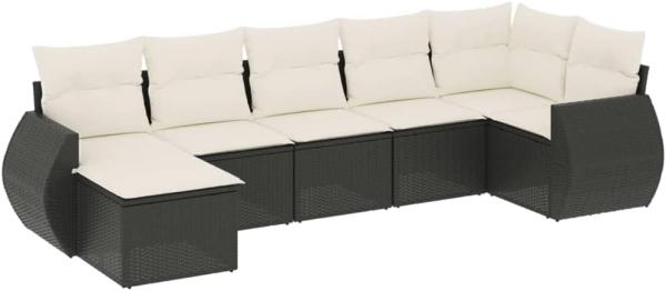 vidaXL 7-tlg. Garten-Sofagarnitur mit Kissen Schwarz Poly Rattan 3254013