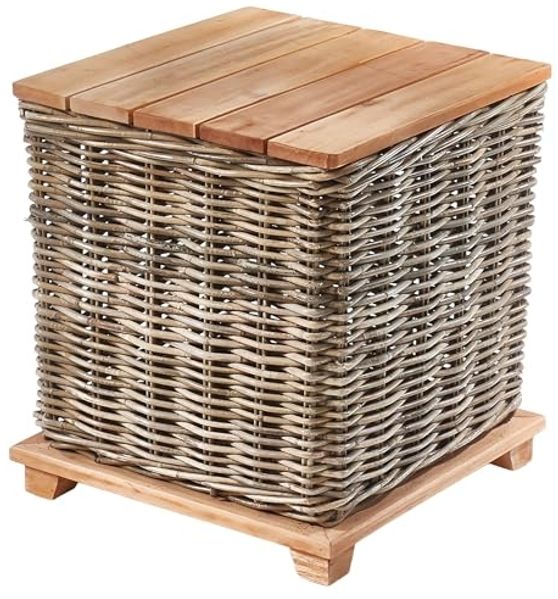 Kobolo Beistelltisch Tisch Couchtisch mit Deckel mit Aufbewahrungsfach - krabu Rattan Holz (Einzelstück, 1-St, Einzelstück), 45x45x49,50 cm