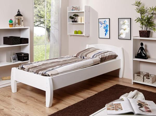 Einzelbett "Jasmin" 100x200 Kiefer massiv weiß