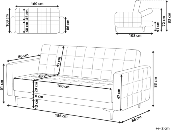 Schlafsofa 3-Sitzer ABERDEEN Samtstoff Blau Bild 3