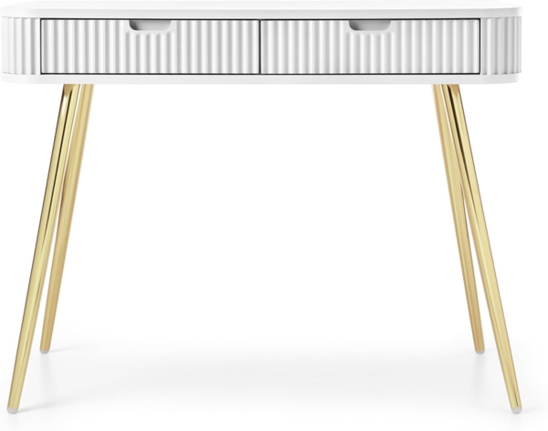 Selsey 'Zova' Schminktisch mit 2 Schubladen, weiß mit goldenen Beinen, ca. 80 x 103 x 49 cm