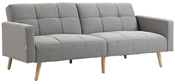 HOMCOM 2 in 1 Schlafsofa 205x88 cm Sofa mit Bettfunktion, Couch Leinenoptik, Verstellbarer Rückenlehne für Wohnzimmer, Schlafzimmer, Grau